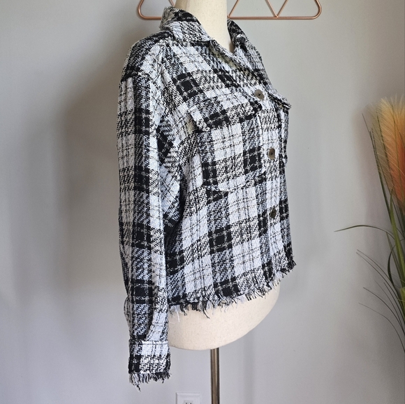 ZARA New Black White Tweed Fringe Trim Oversized Button Front Shacket Size XS - Picture 7 of 14
